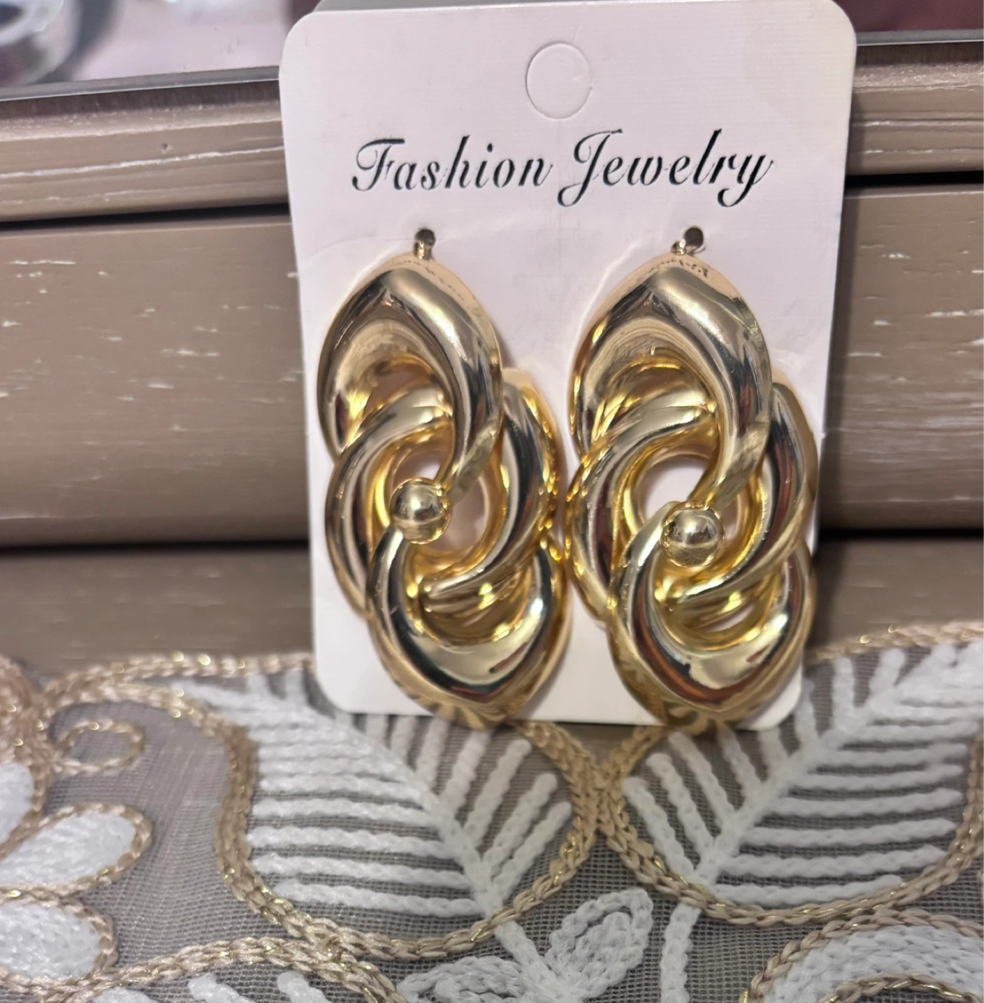 Fashion Jewelry Gold Tone Interlocking Hoop Earrings