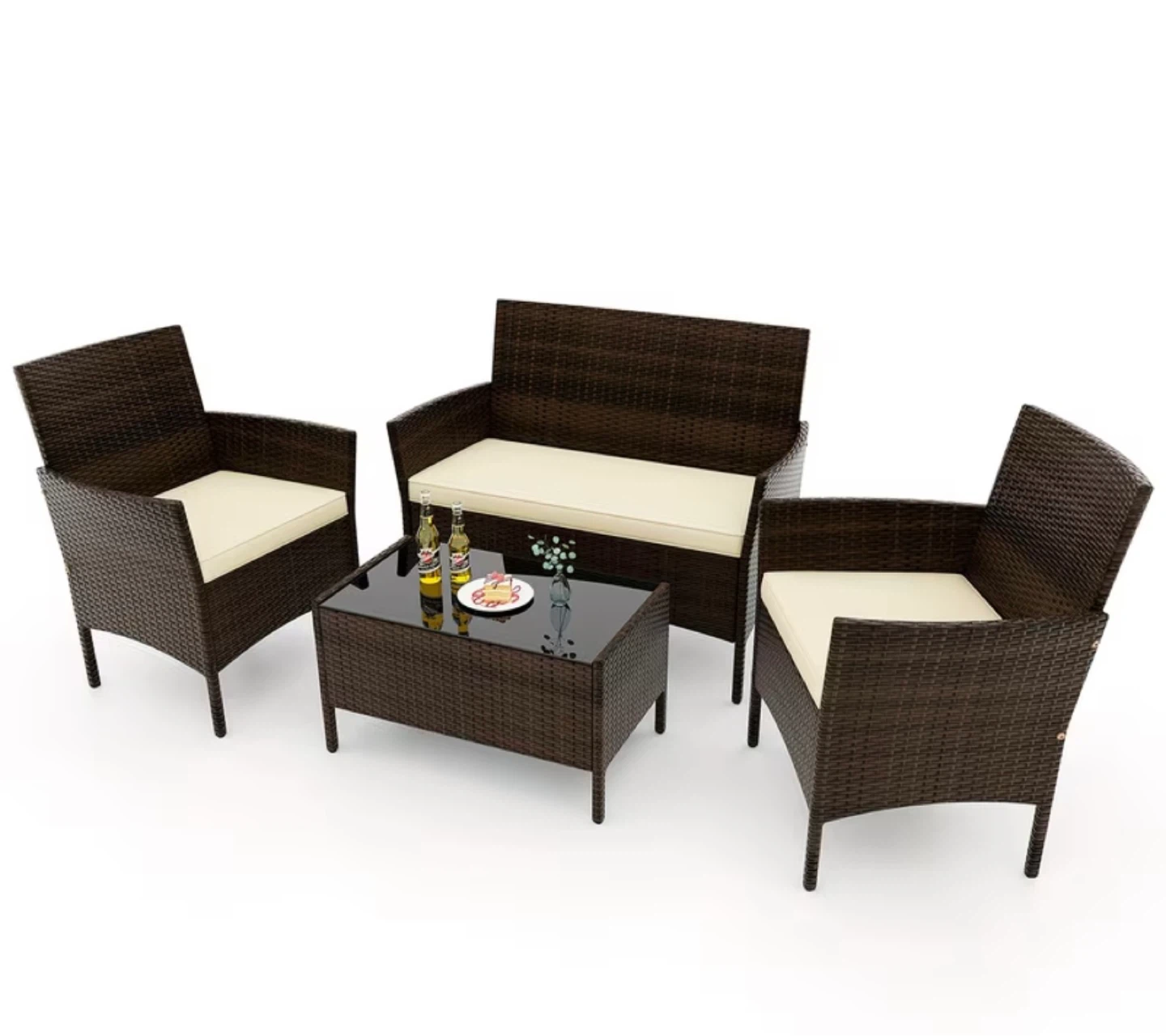 Wicker Patio Set - Loveseat, 2 Chairs, Coffee Table