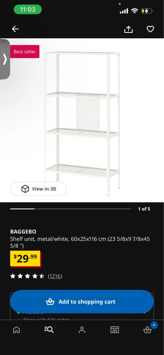 IKEA BAGGEBO Shelf unit, white, 60x25x116 cm