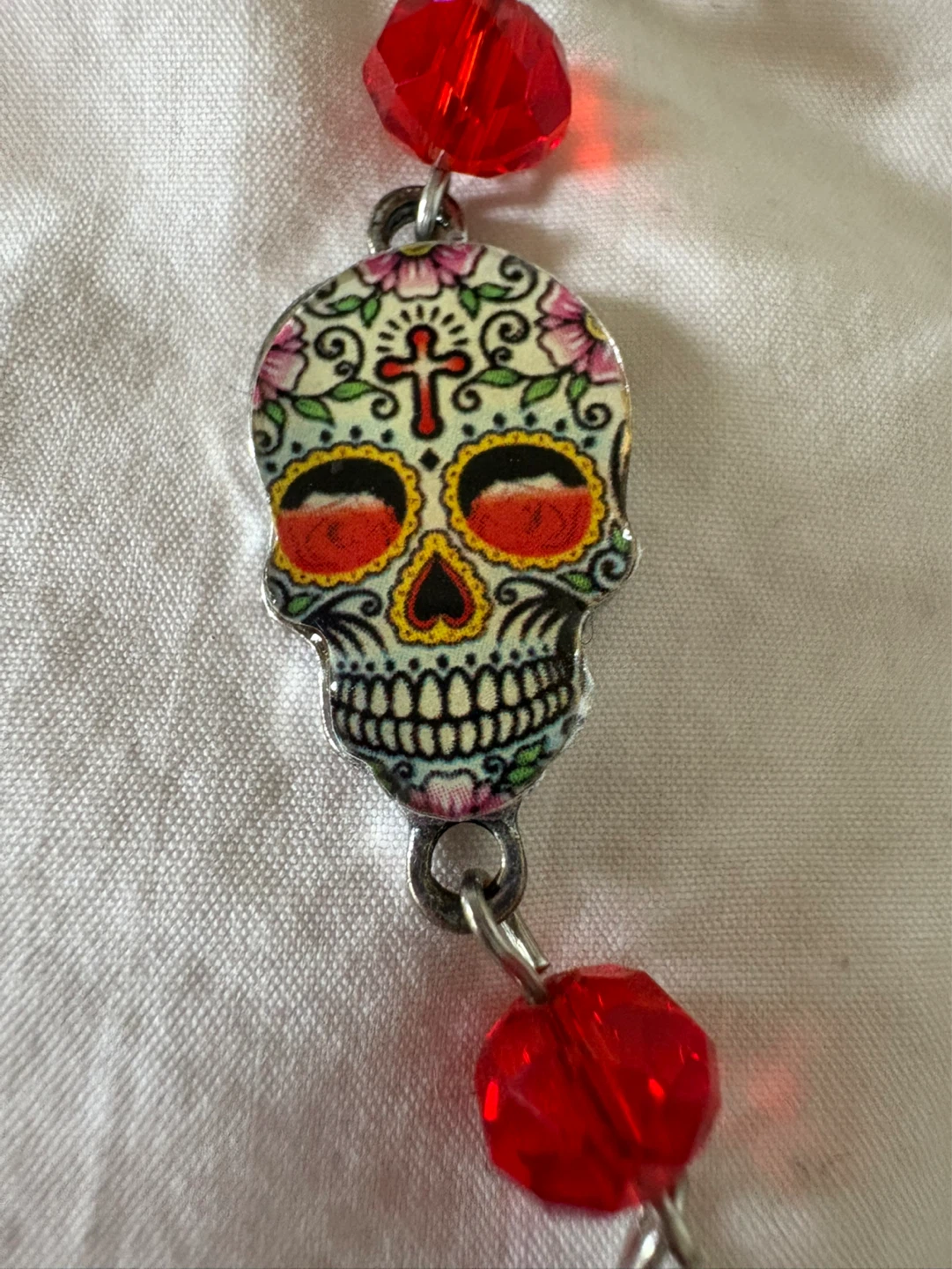 Day of the Dead Skull Earrings with Red and Purple Beads - photo 2