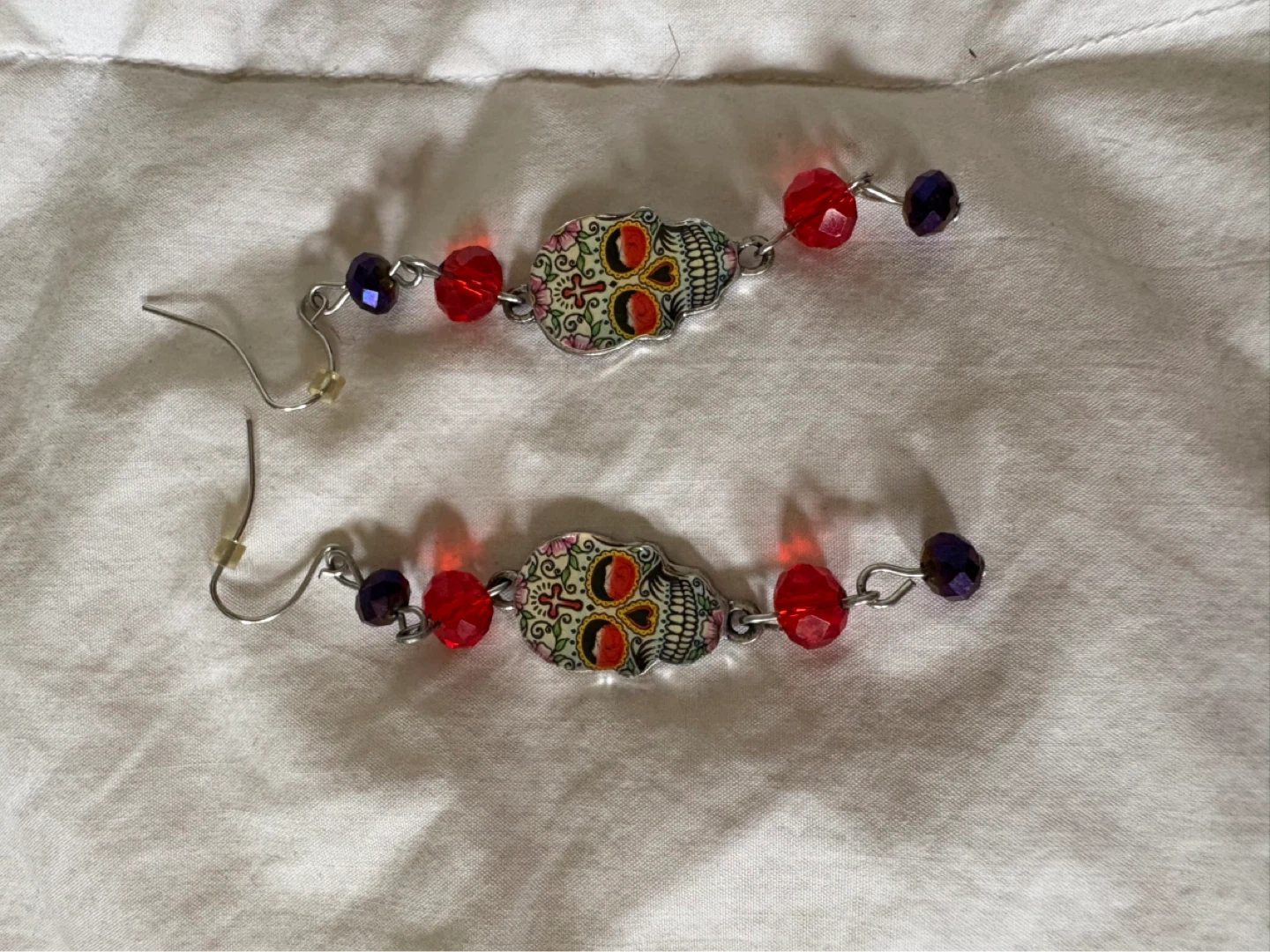 Day of the Dead Skull Earrings with Red and Purple Beads - photo 3