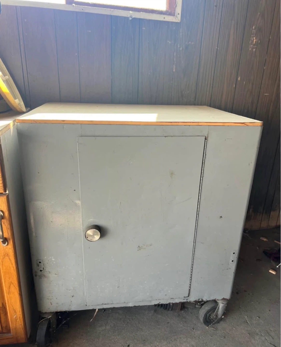 Grey Metal Rolling Cabinet