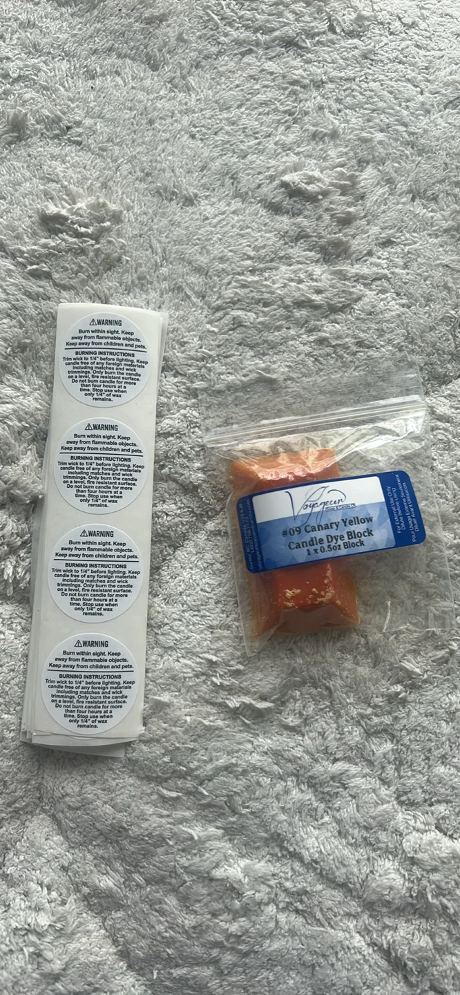 93 Candle Warning Labels & Yellow Candle Dye Block
