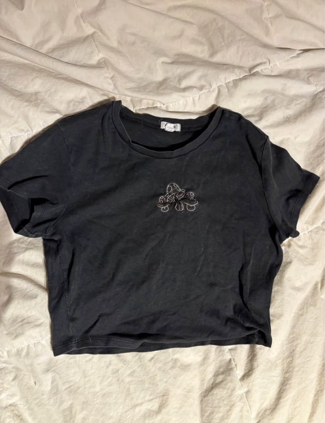 Garage Black Mushroom Embroidered Crop Top - S