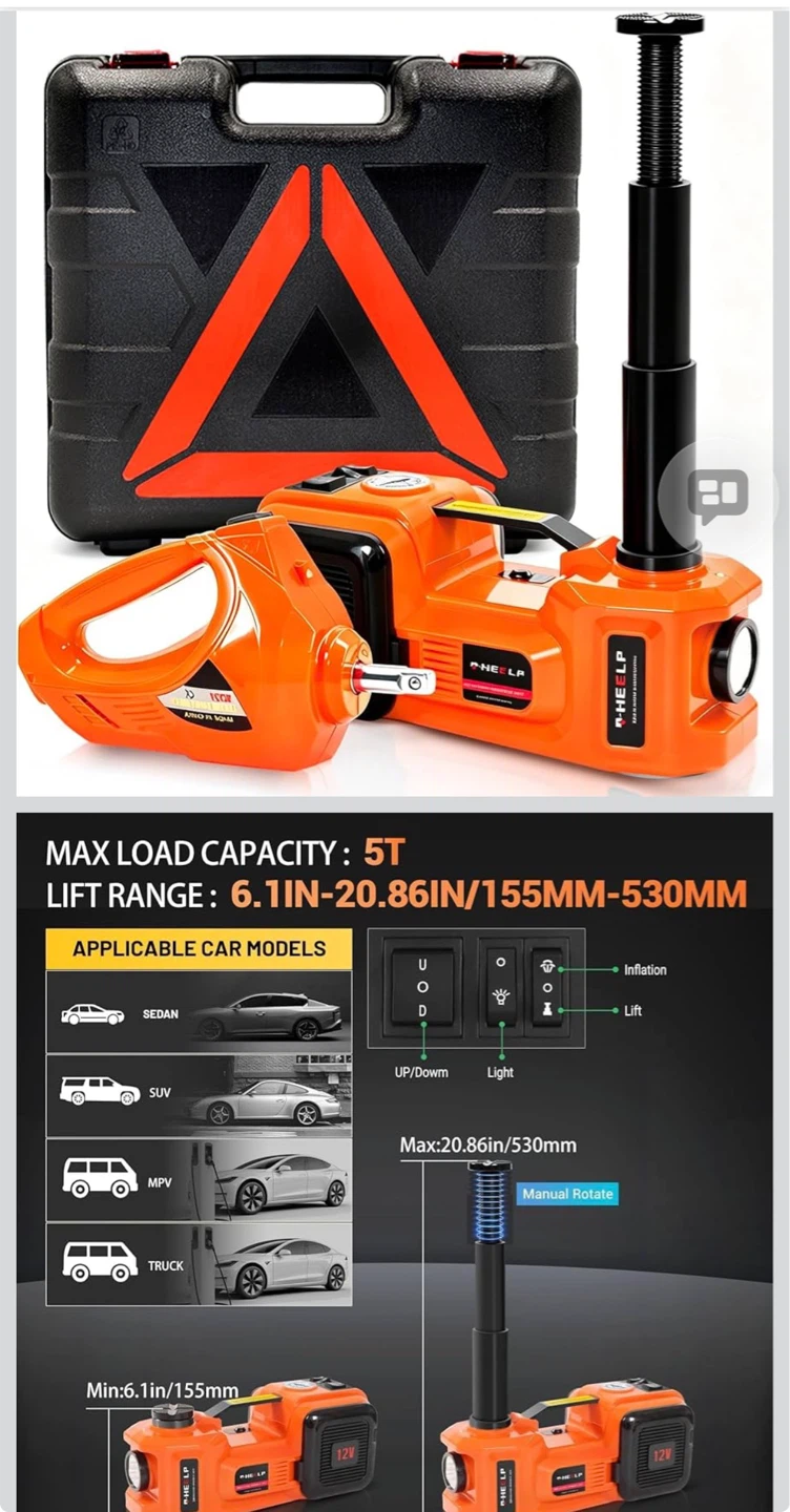 5T Electric Car Jack Kit with Air Pump and Impact Wrench