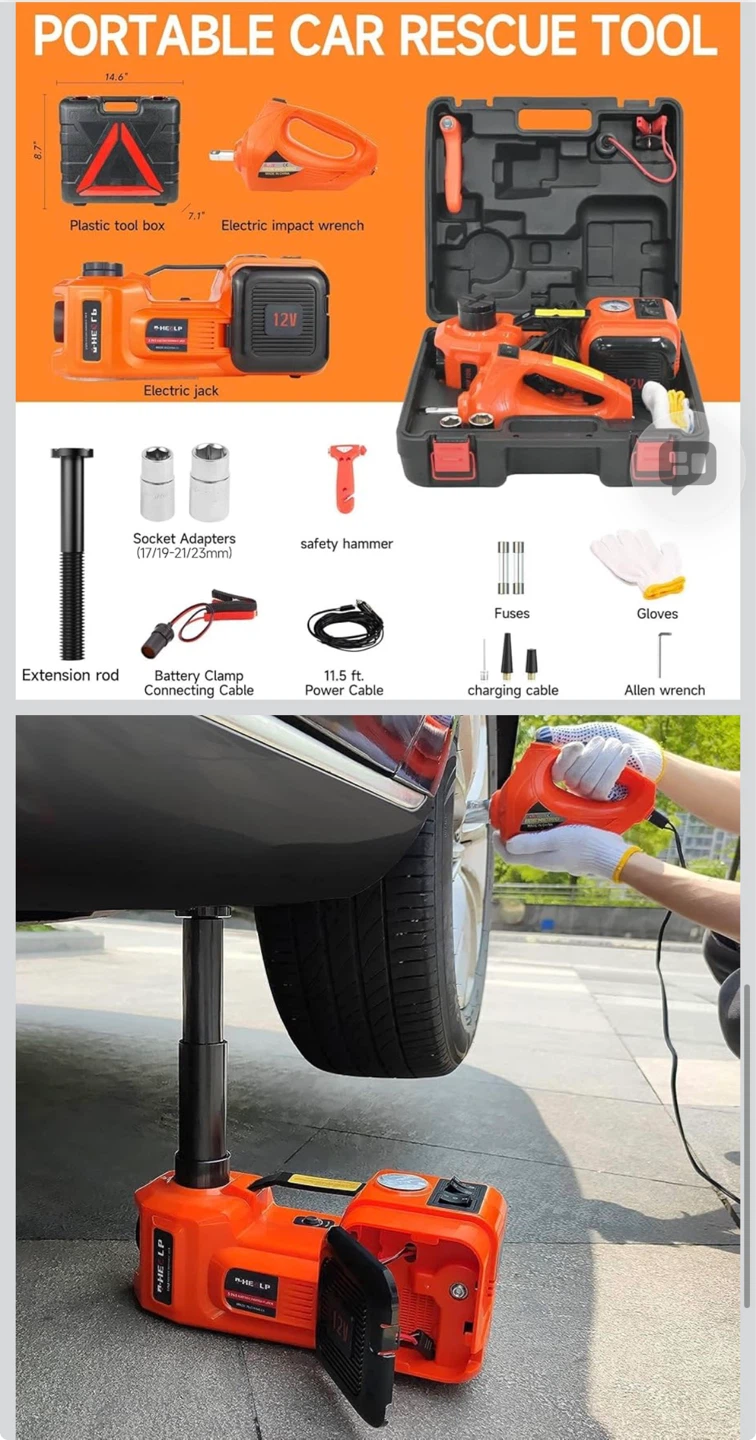 5T Electric Car Jack Kit with Air Pump and Impact Wrench - photo 5