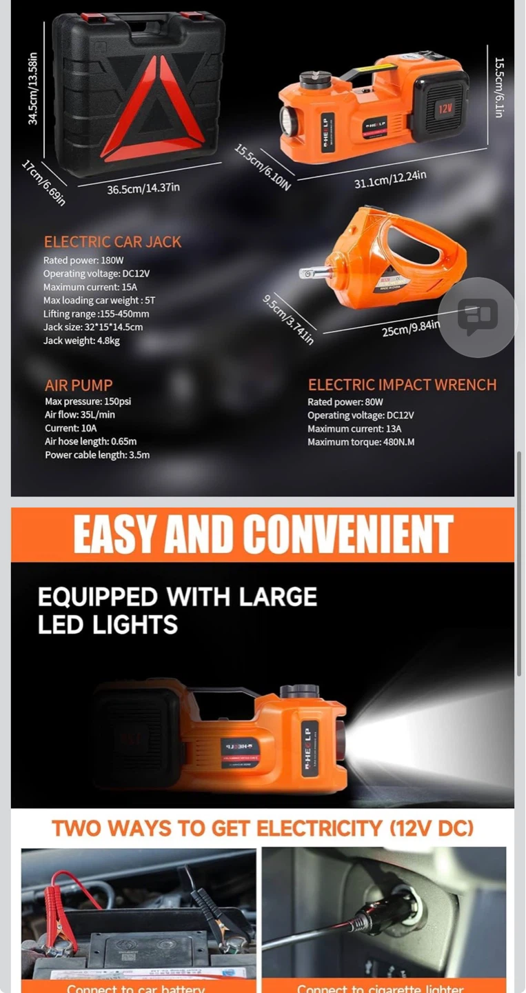 5T Electric Car Jack Kit with Air Pump and Impact Wrench - photo 4