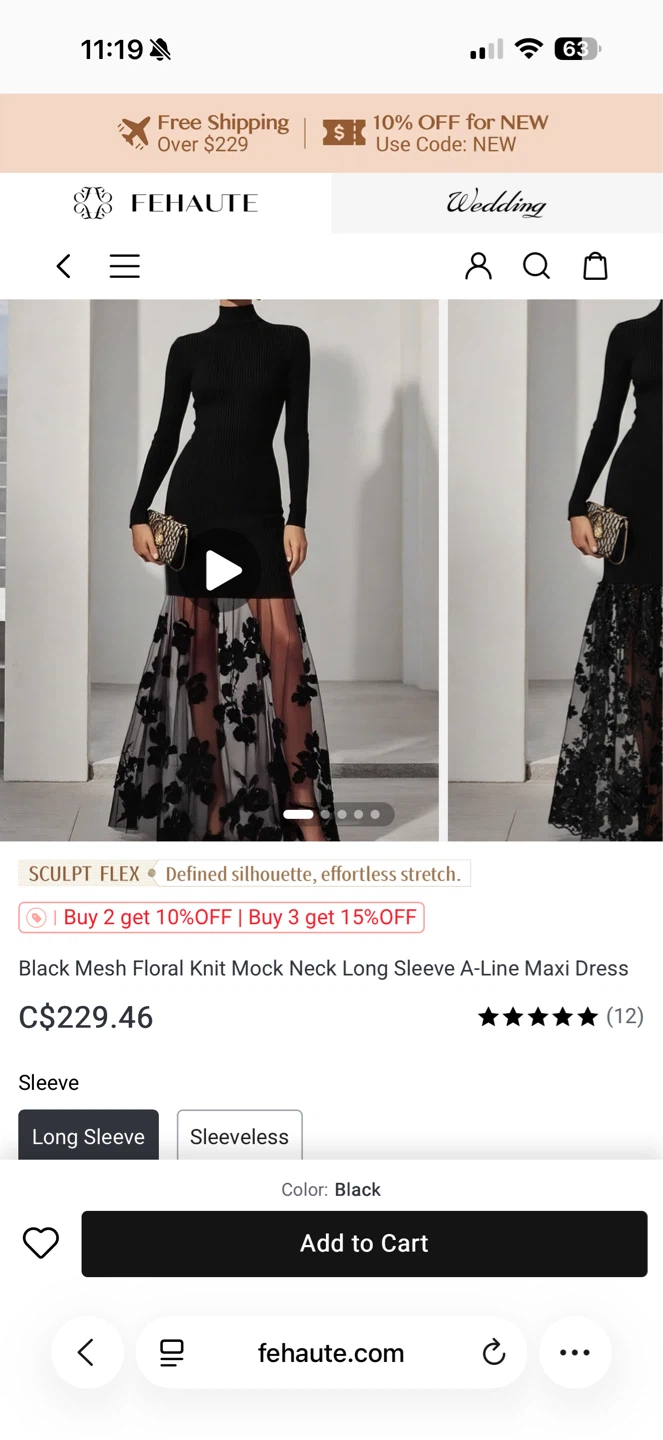 FEHAUTE Black Mesh Floral Knit Mock Neck Maxi Dress - photo 2
