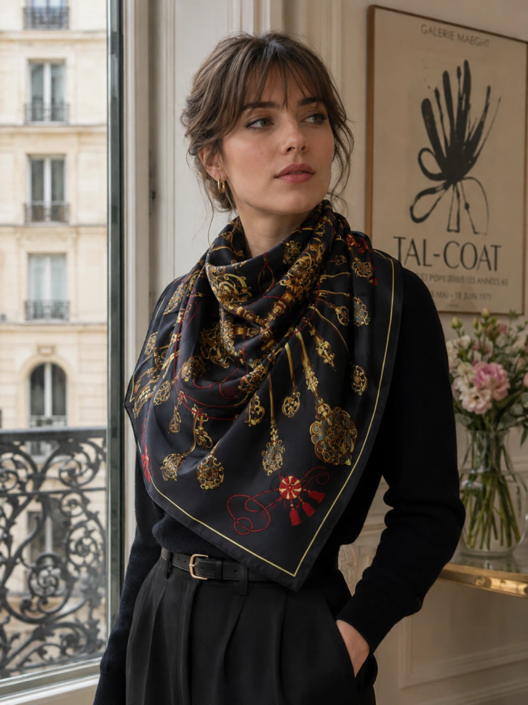 Vintage Key Print Silk Scarf