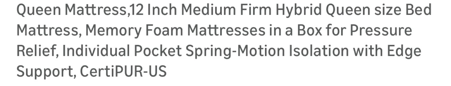 Queen Hybrid Mattress - 12 Inch Medium Firm