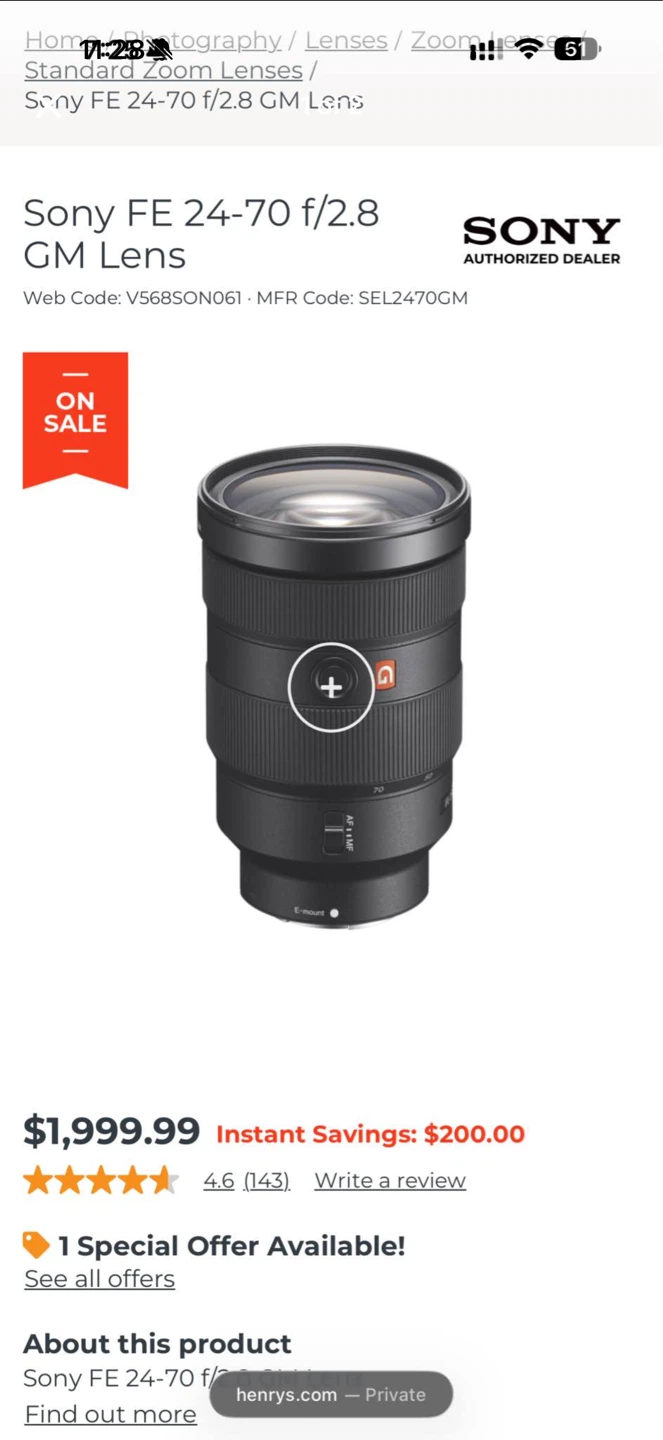 Sony FE 24-70 f/2.8 GM Lens