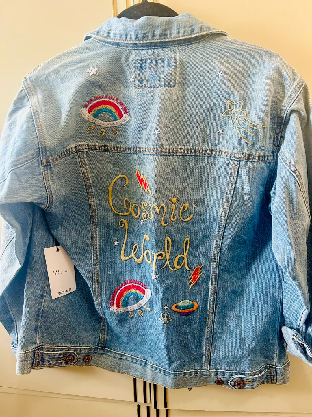Forever 21 Denim Jacket Cosmic World Embroidered Size M - photo 3