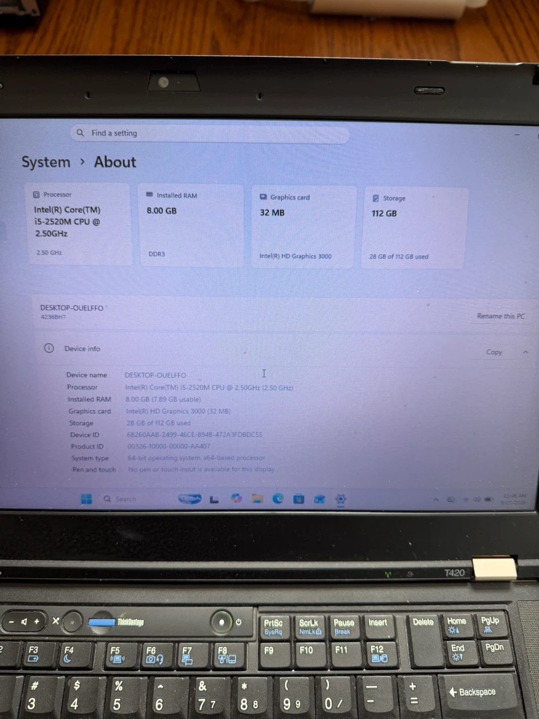 Lenovo Laptop T420 14”/8GB RAM/128GB SSD/Windows 11 - photo 2