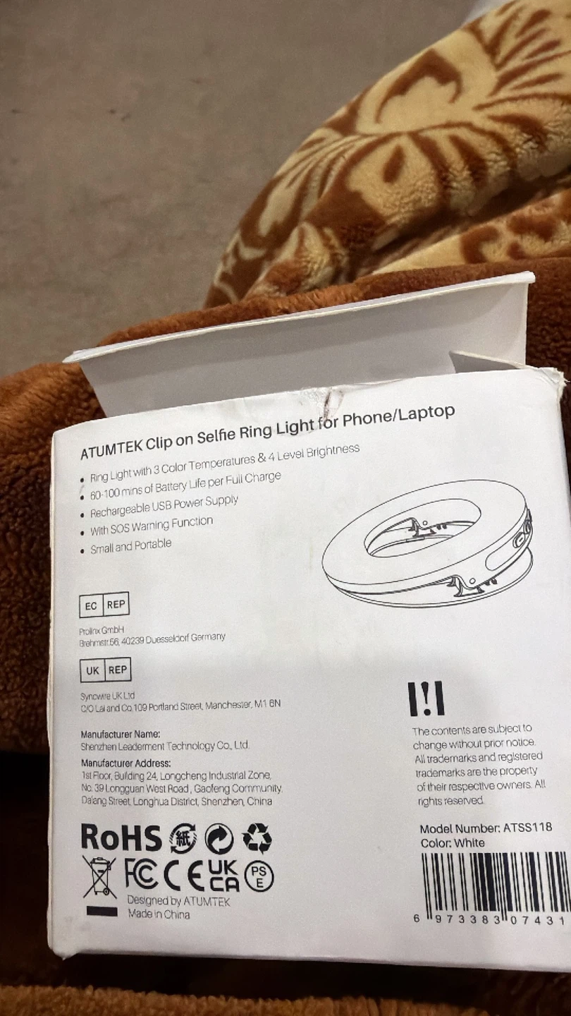 ATUMTEK Clip-on Selfie Ring Light for Phone/Laptop