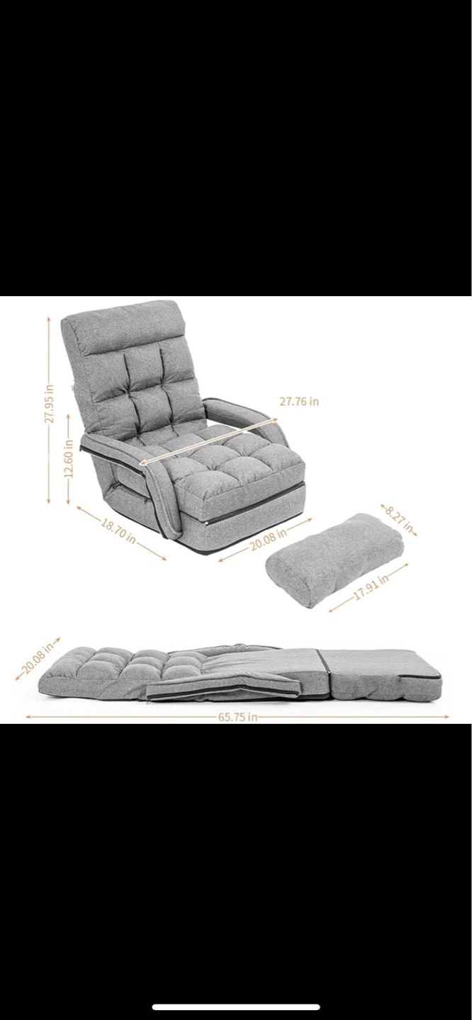 Adjustable Floor Chair with Pillow - Grey - photo 2