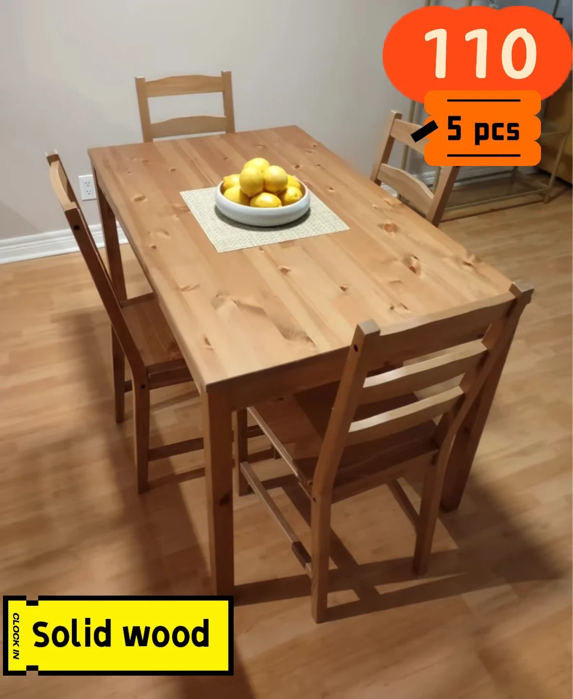 Solid Wood Dining Table with 4 Chairs