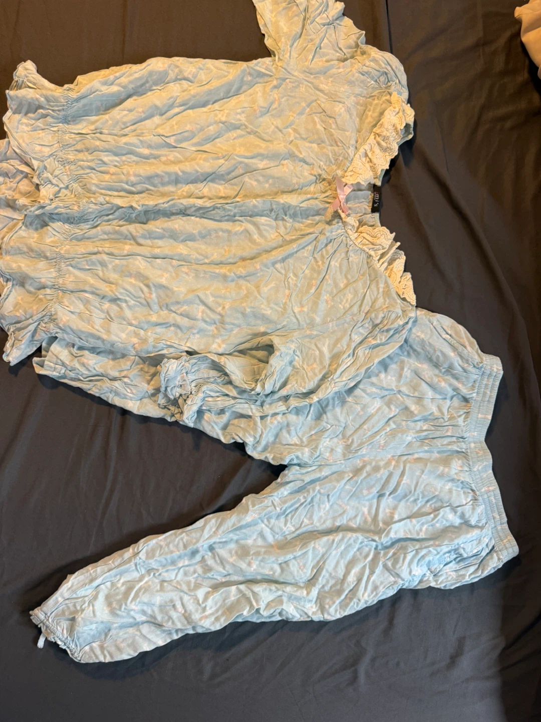 Light Blue Pajama Set with Floral Pattern