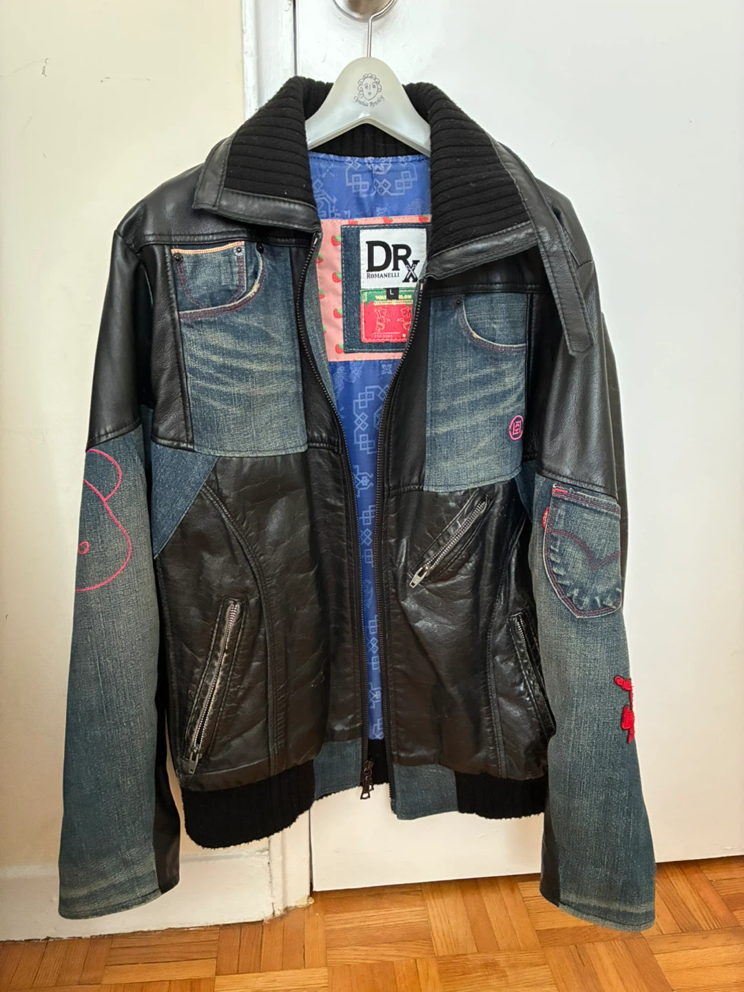 Dr Romanelli Patchwork Leather & Denim Jacket Size L