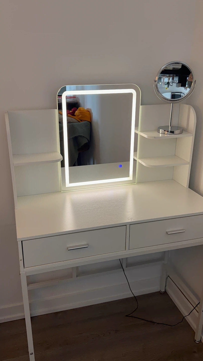 White Vanity Desk with Light-Up Mirror - photo 3