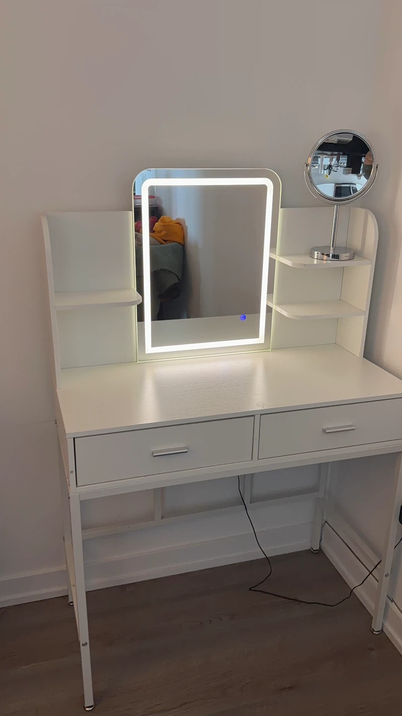 White Vanity Desk with Light-Up Mirror - photo 2