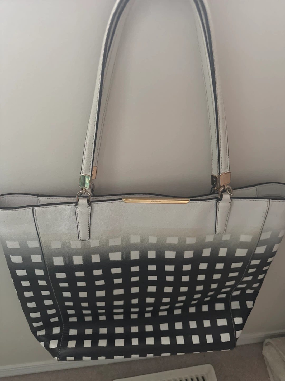 Coach Tote Bag - White/Black Gradient Grid Pattern - photo 3