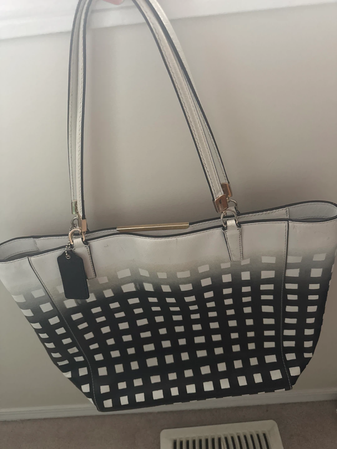 Coach Tote Bag - White/Black Gradient Grid Pattern - photo 4