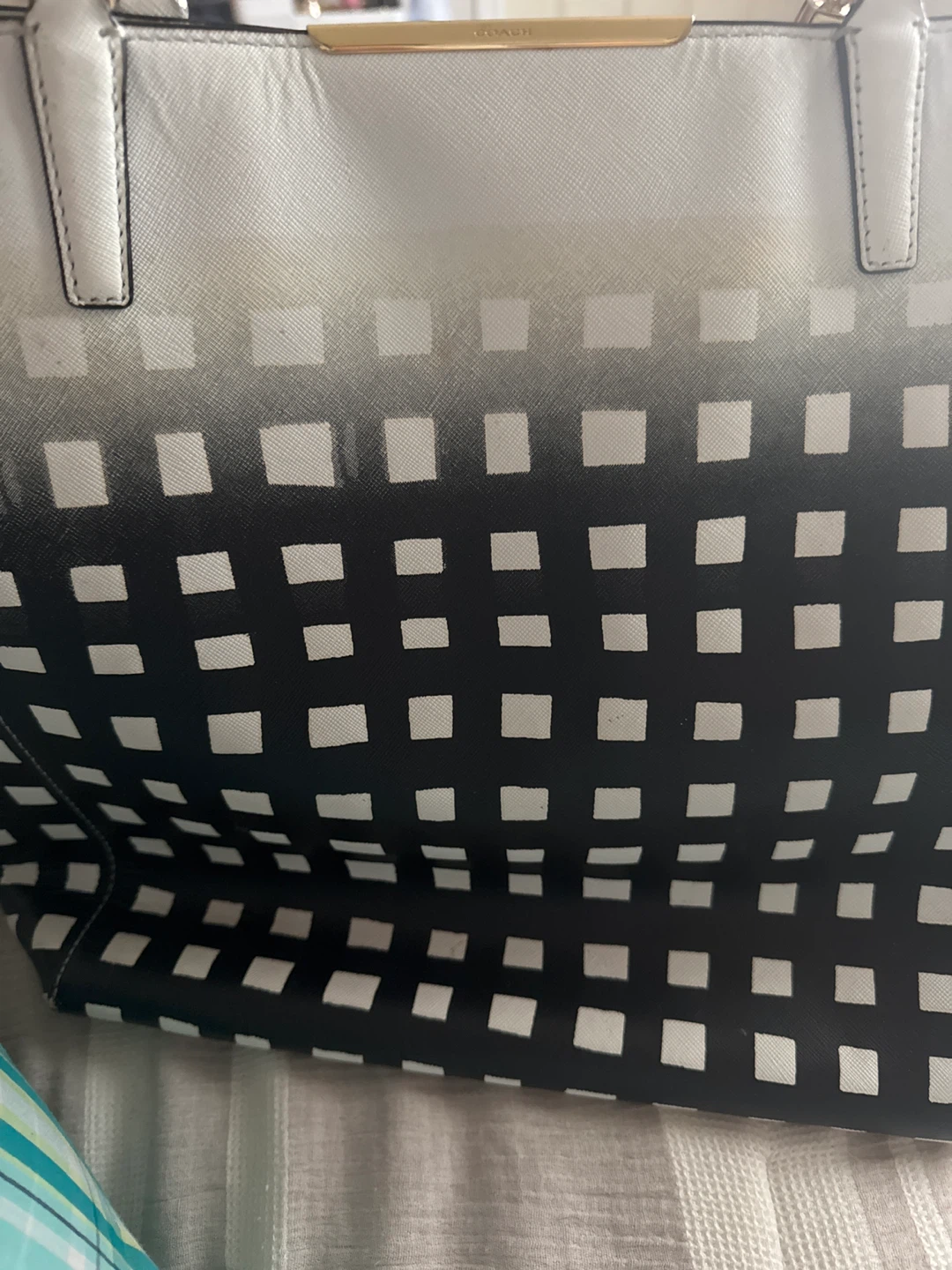 Coach Tote Bag - White/Black Gradient Grid Pattern - photo 2