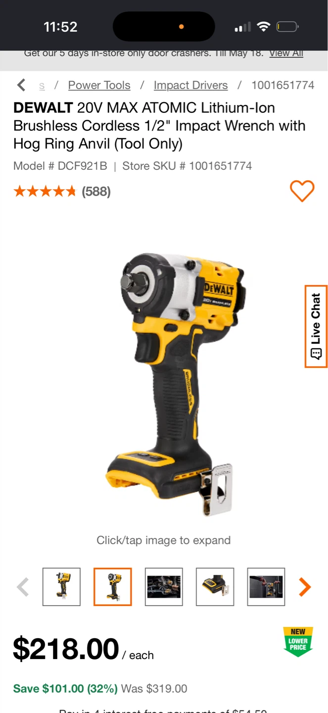 DEWALT 20V MAX ATOMIC Cordless Impact Wrench (Tool Only)