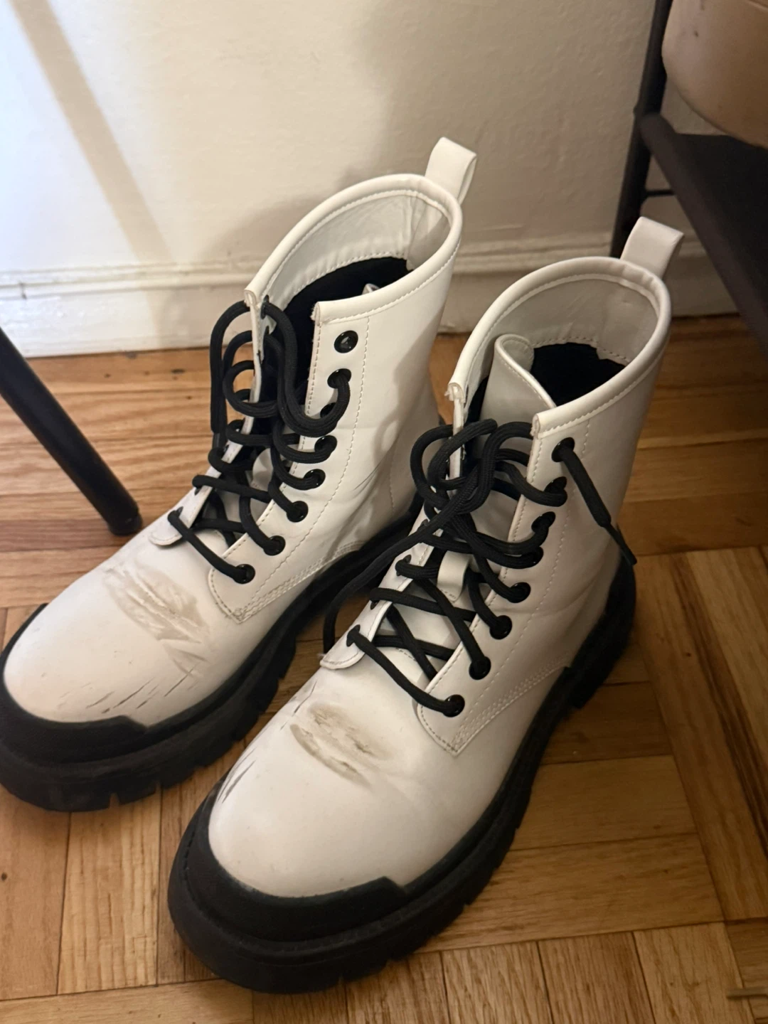 White Combat Boots with Black Laces