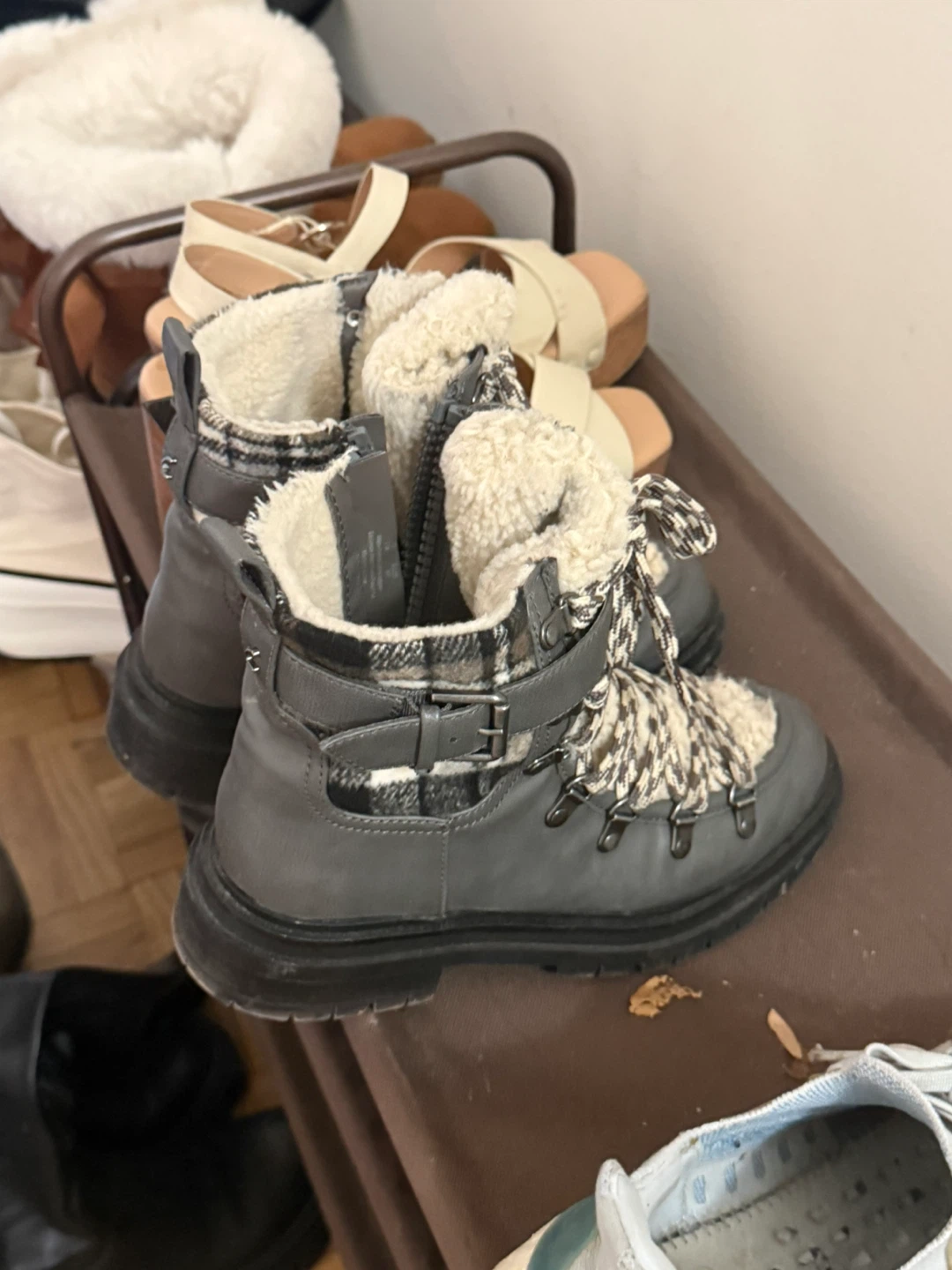 Gray Fur Lined Winter Boots