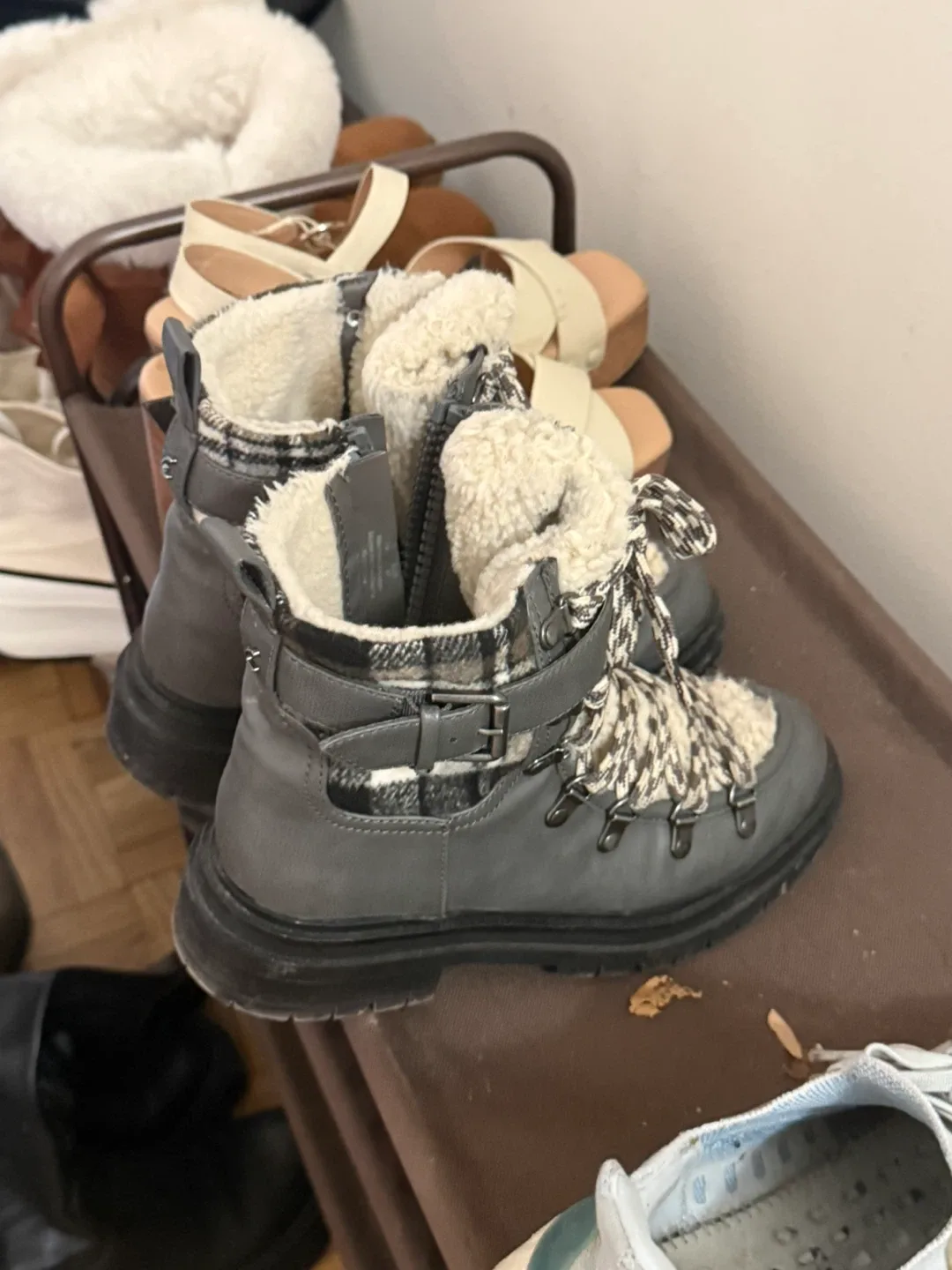Gray Fur Lined Winter Boots