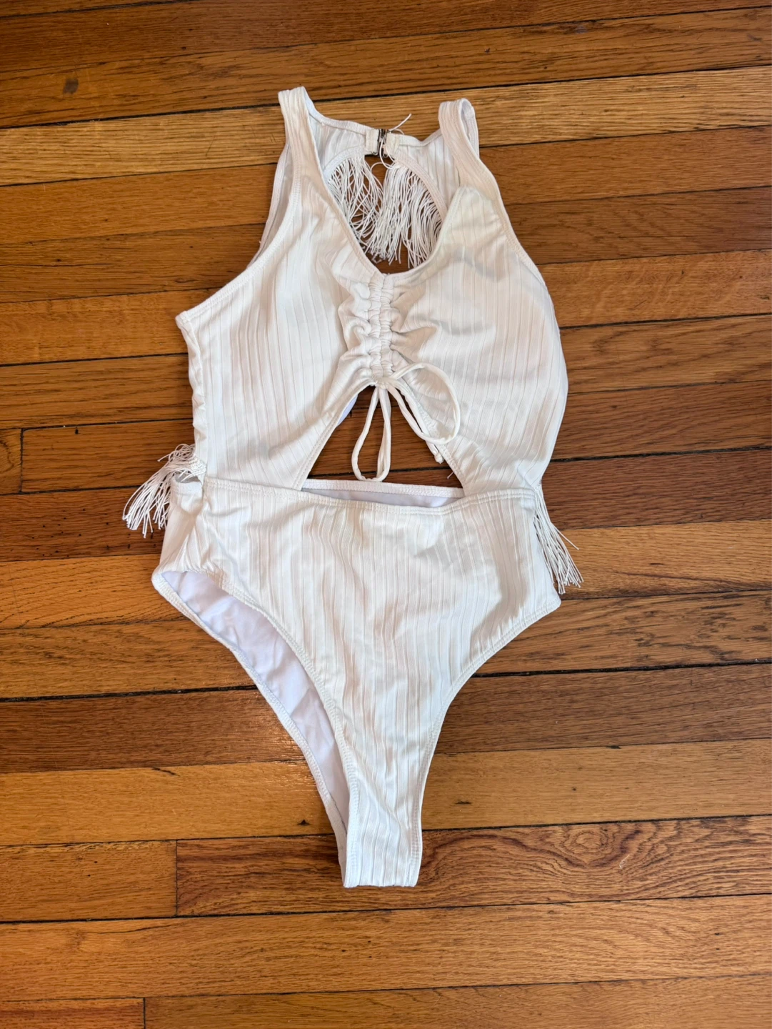 White Fringe One-Piece Swimsuit - Size S