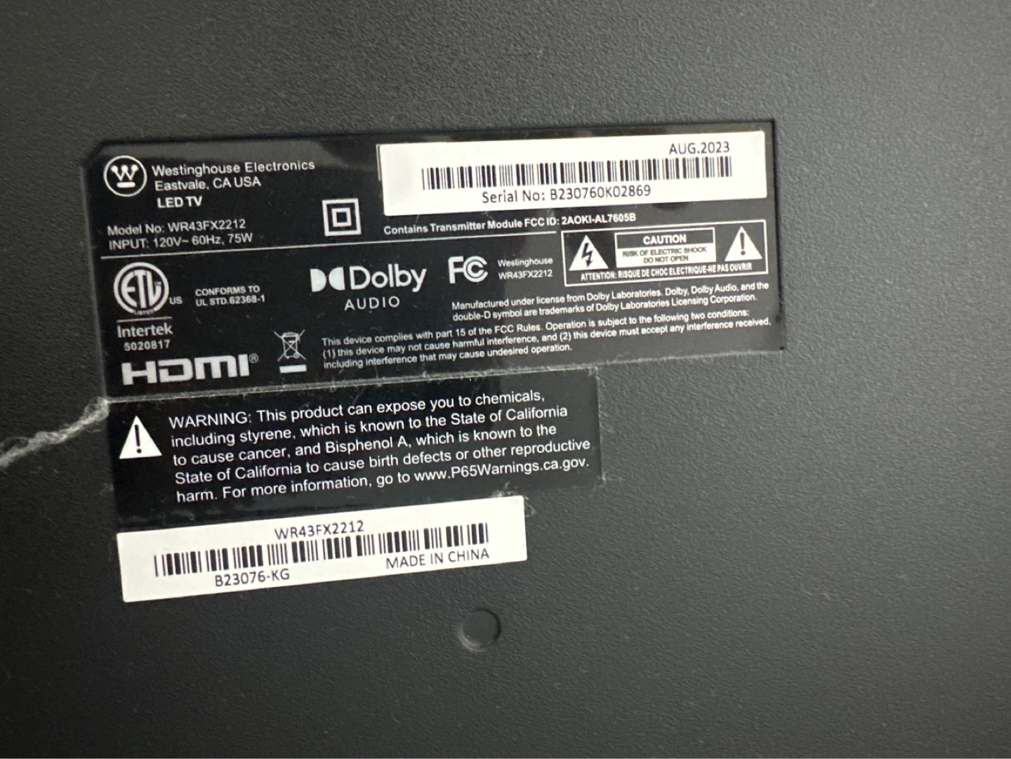 Westinghouse 43" LED Roku TV
