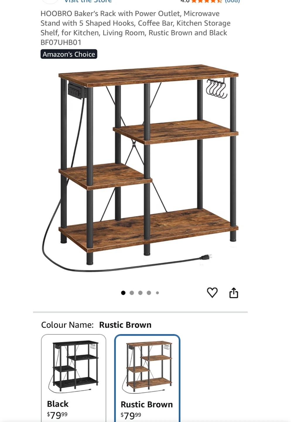 HOOBRO Baker's Rack with Power Outlet - Rustic Brown