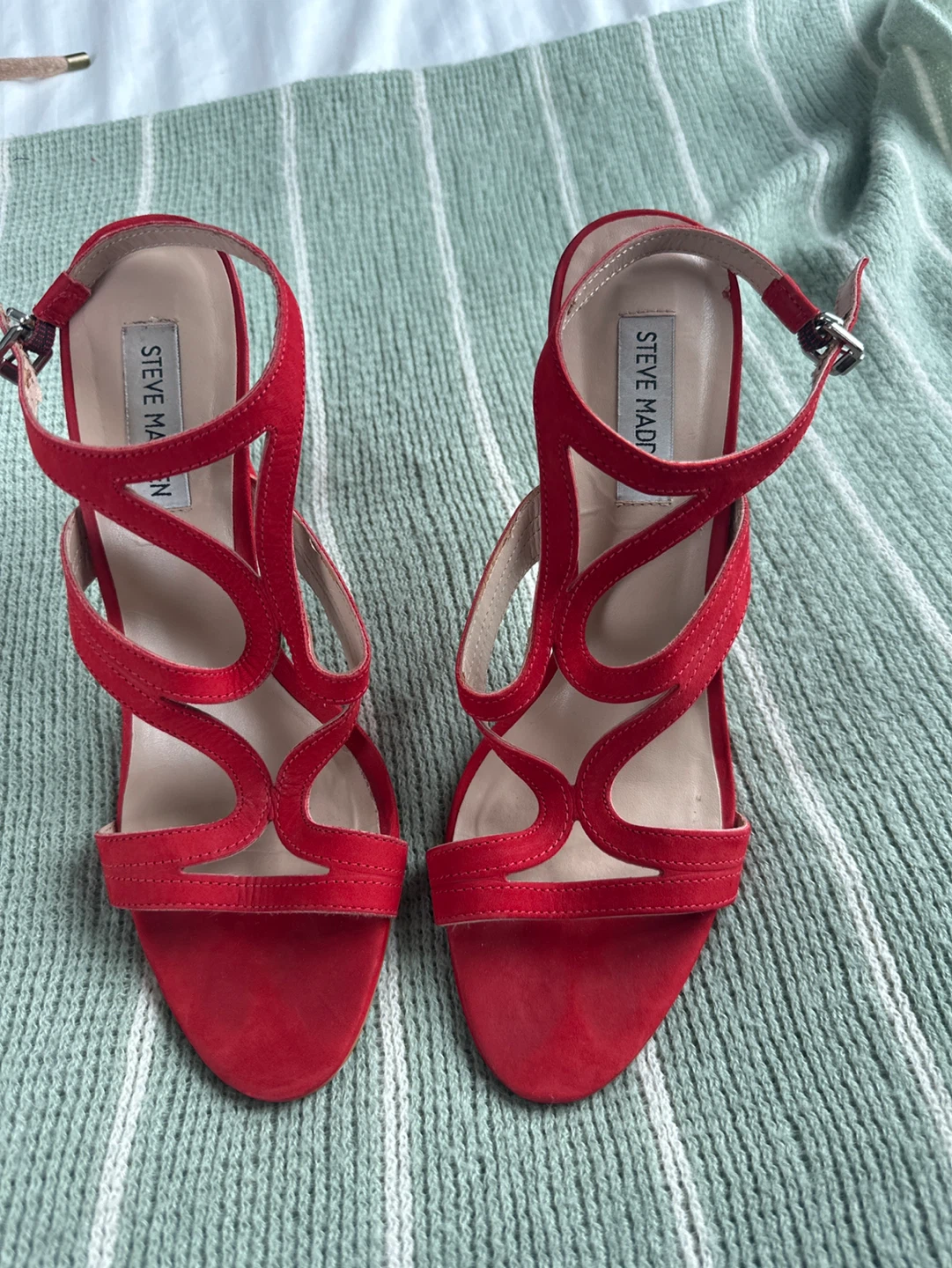 Steve Madden Red Suede Strappy High Heel Sandals Size 9M - photo 2