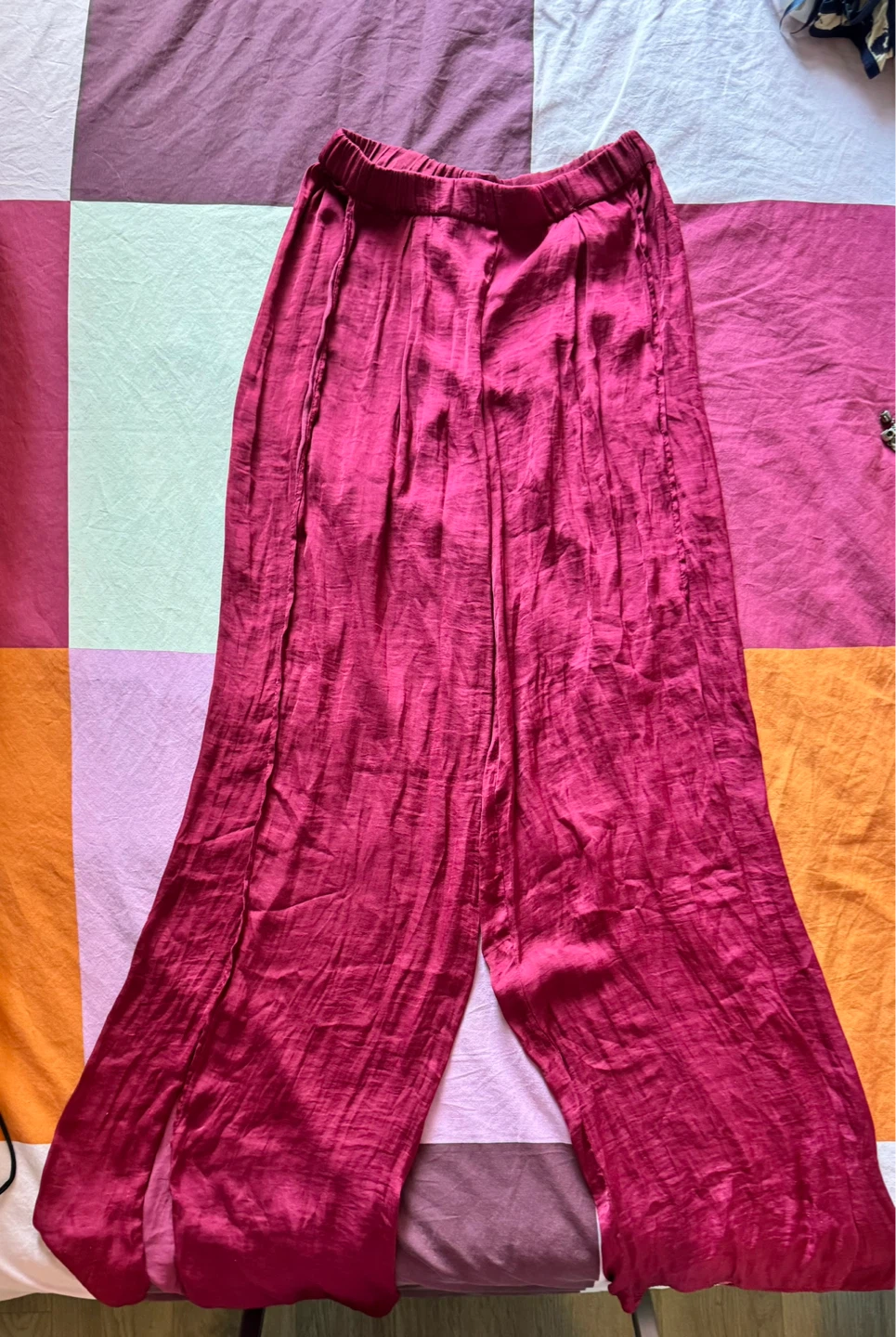 Silk Wide Leg Pants - Magenta - photo 3