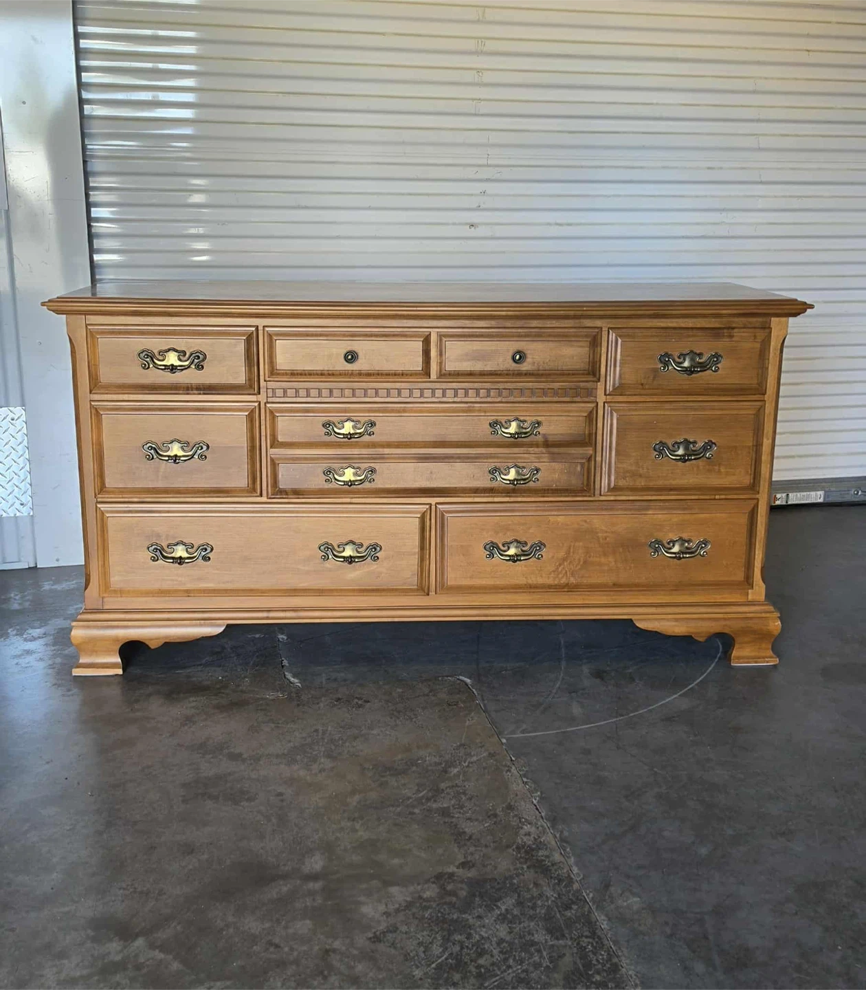 Vintage solid maple 5 drawer low boy dresser