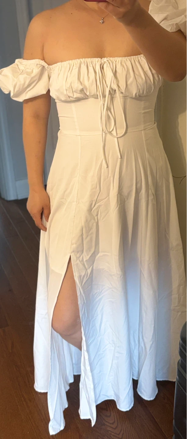White Puff Sleeve Off-the-Shoulder Midi Dress - photo 4