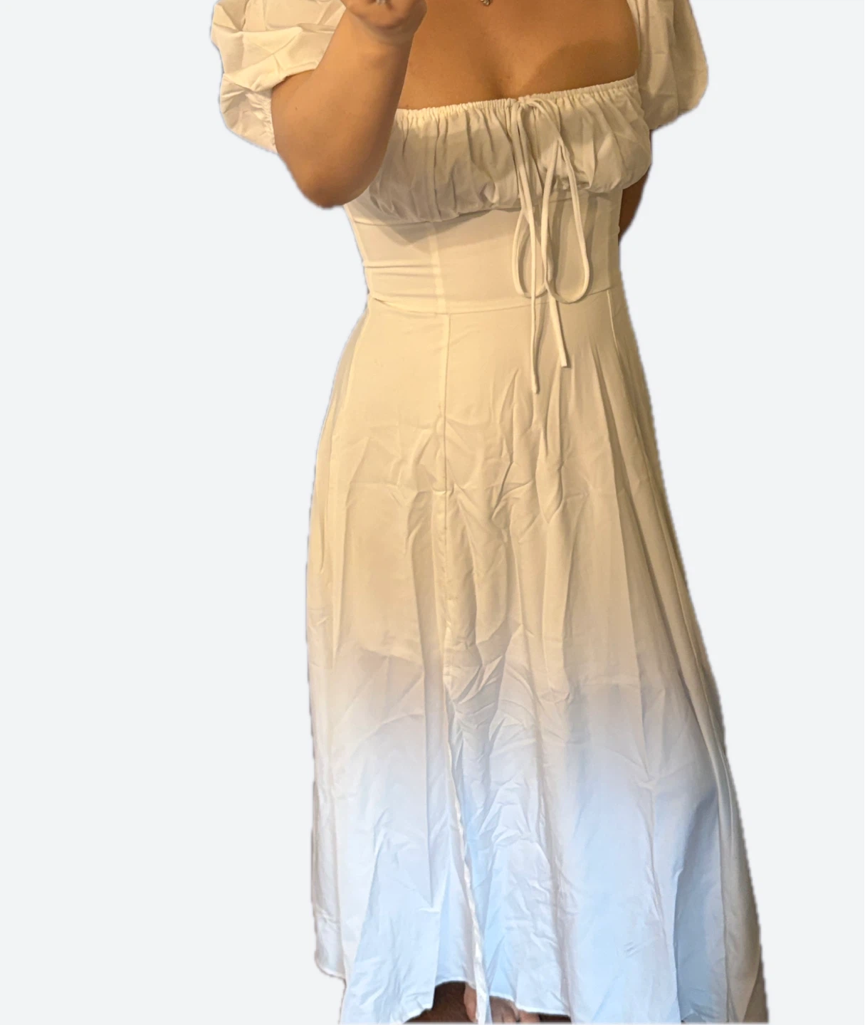 White Puff Sleeve Off-the-Shoulder Midi Dress - photo 5