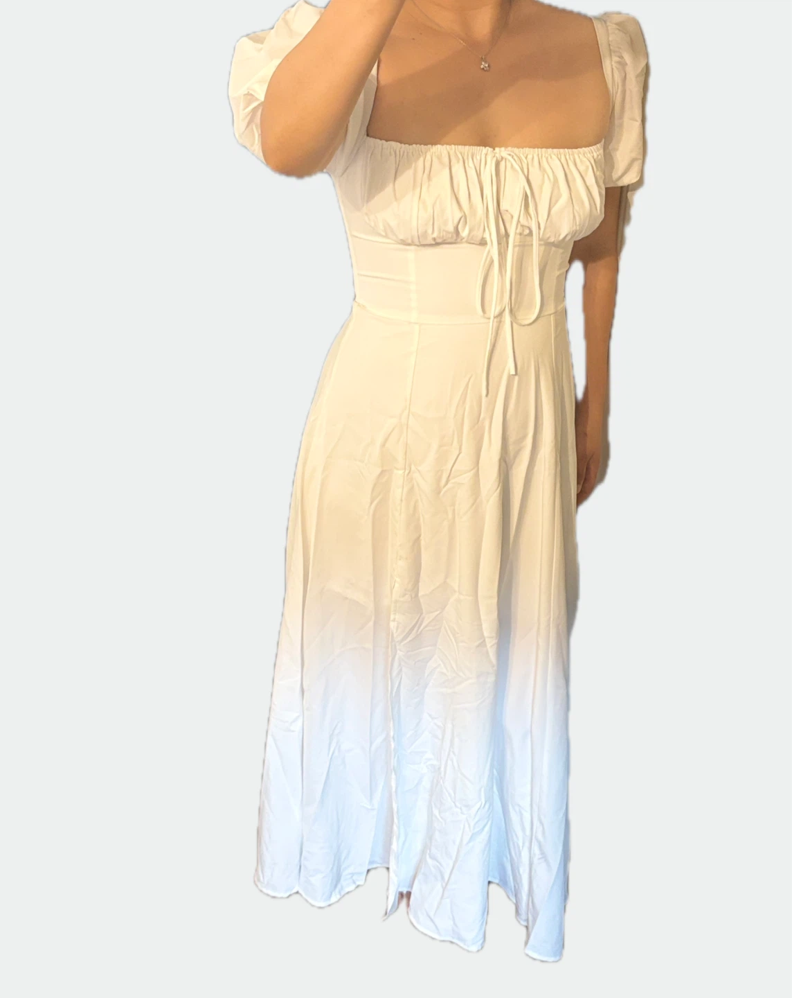 White Puff Sleeve Off-the-Shoulder Midi Dress - photo 3