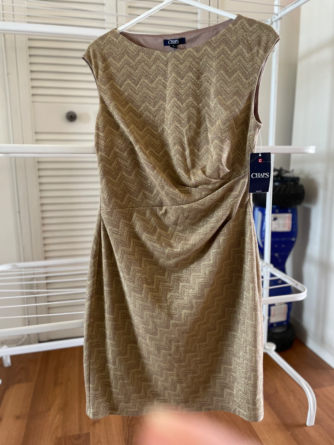 Chaps Gold Chevron Ruched Dress
