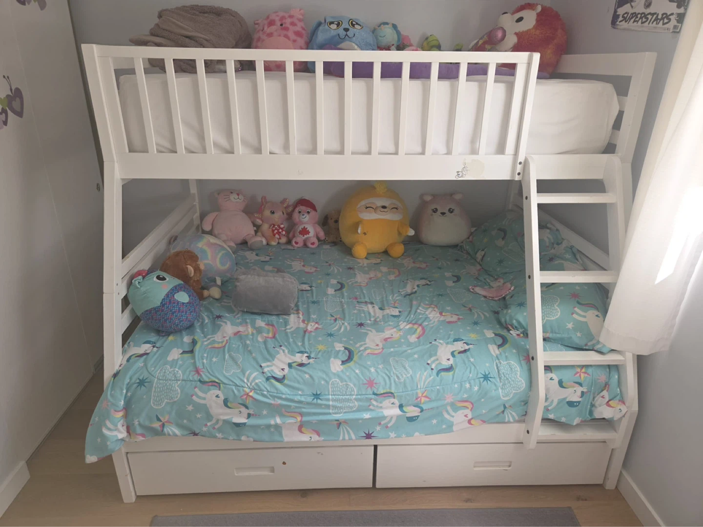 White Twin over Twin Bunk Bed with Storage Drawers - photo 2