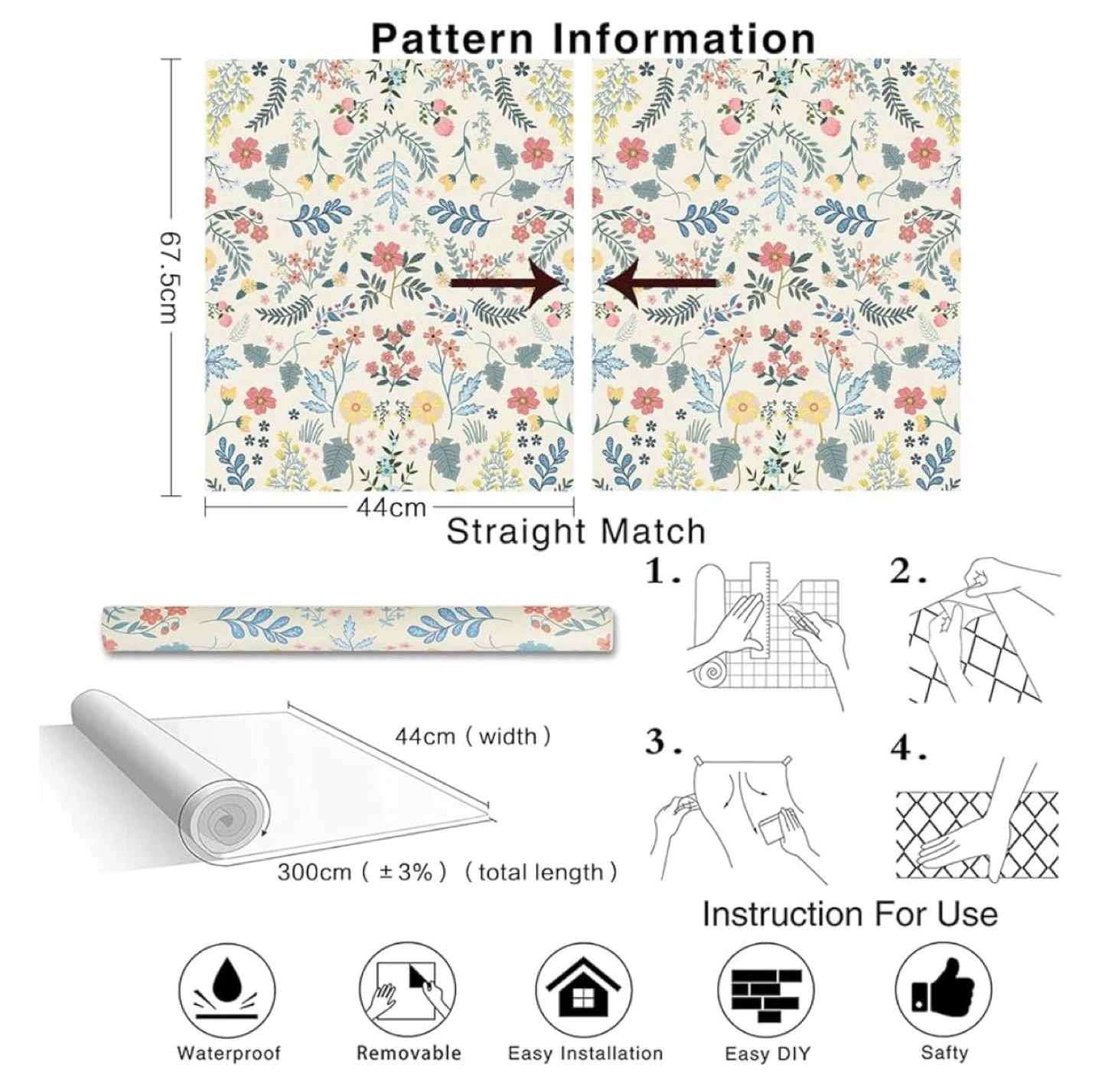 Floral Peel and Stick Wallpaper - 44cm x 300cm - photo 2
