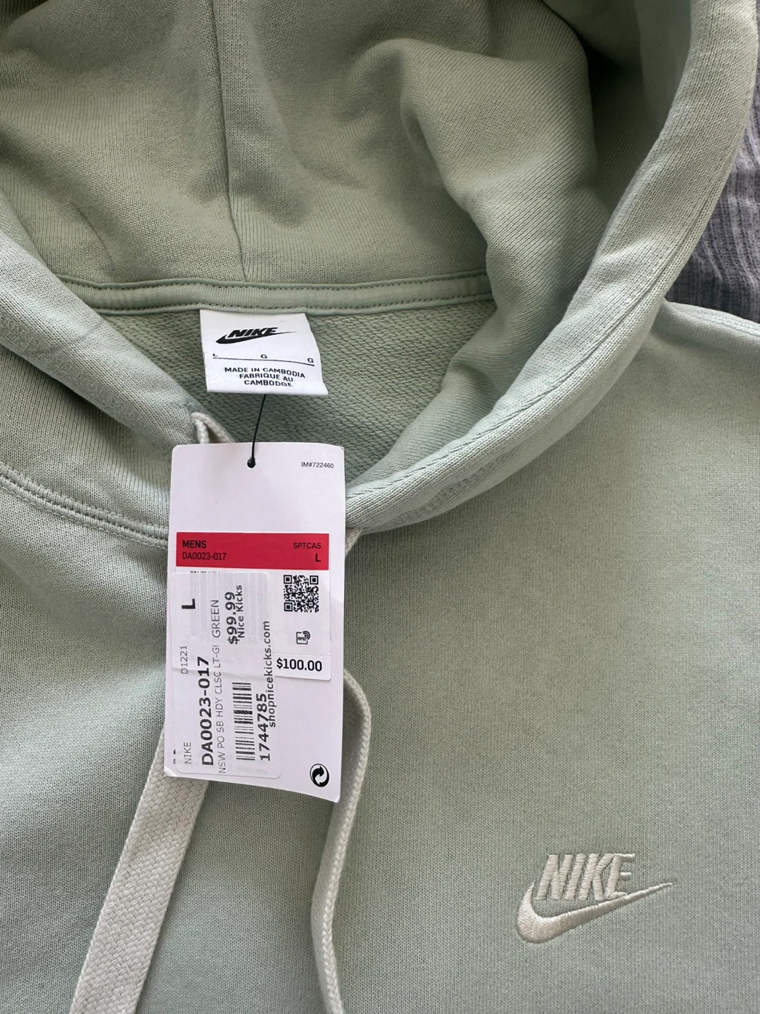 Nike Fleece Pullover Hoodie - Light Green - Size L - photo 2