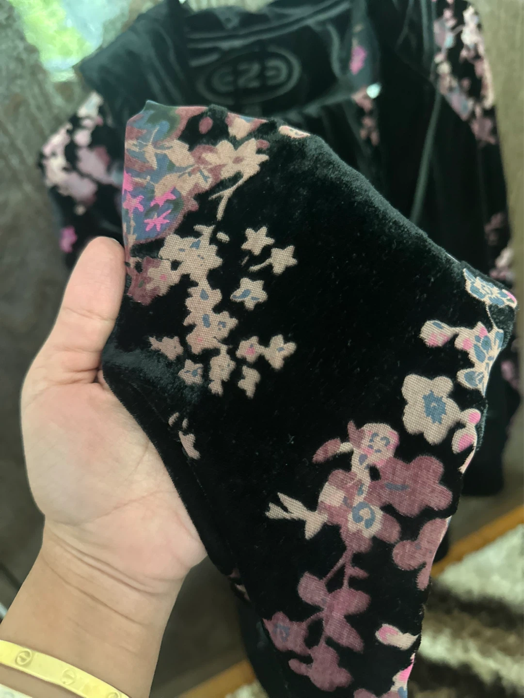 Black Velour Floral Tracksuit Set - Size 38 - photo 3