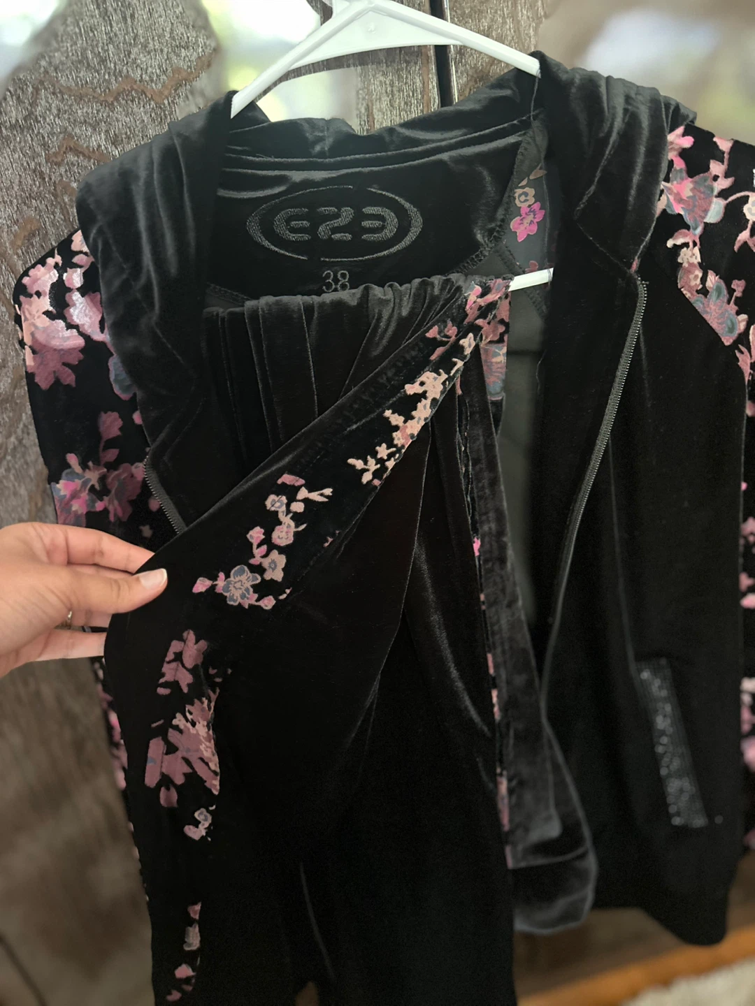 Black Velour Floral Tracksuit Set - Size 38 - photo 5