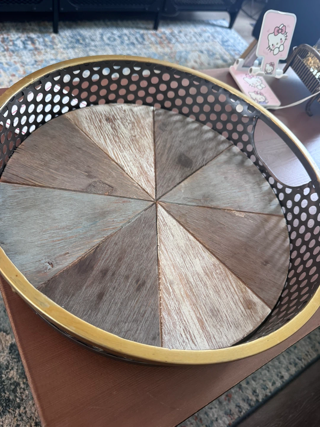 Round Decorative Tray Wood & Metal