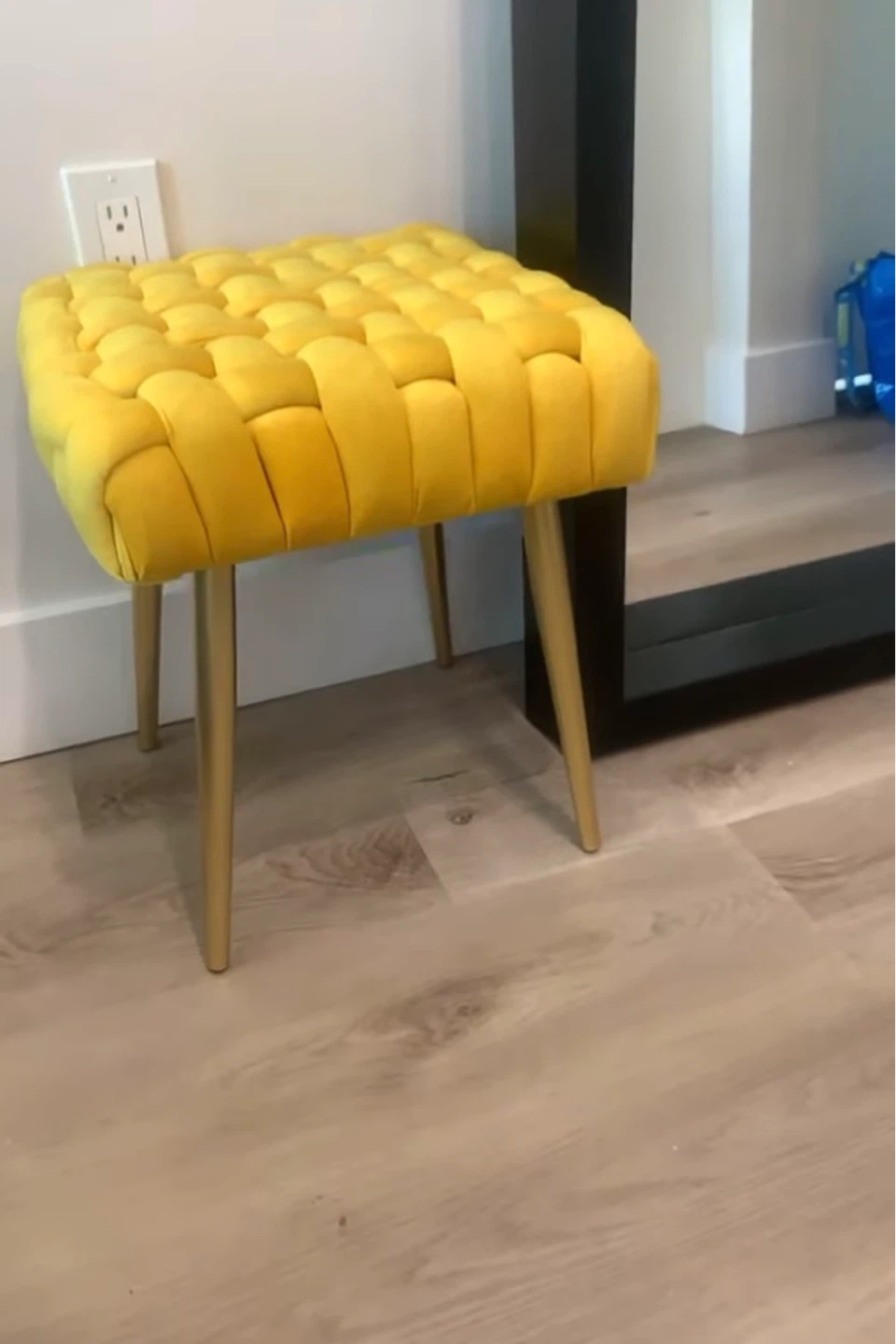 Yellow Velvet Upholstered stool / footstool / ottoman / bench