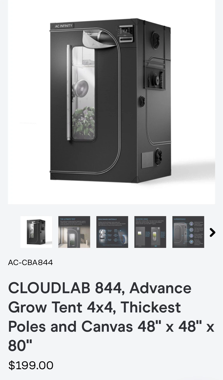 AC Infinity Cloudlab 844 Grow Tent 4'x4'x6.67'