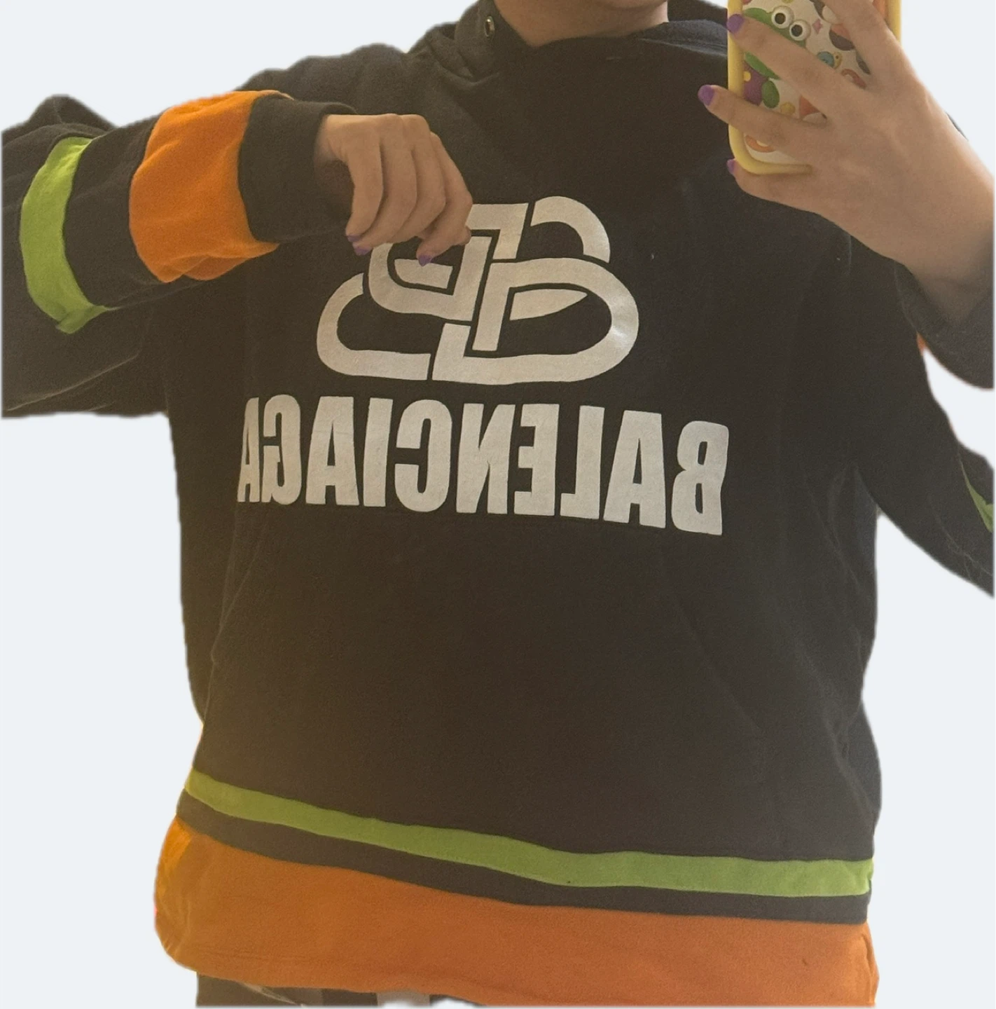 Balenciaga Black Logo Hoodie Orange/Green Trim